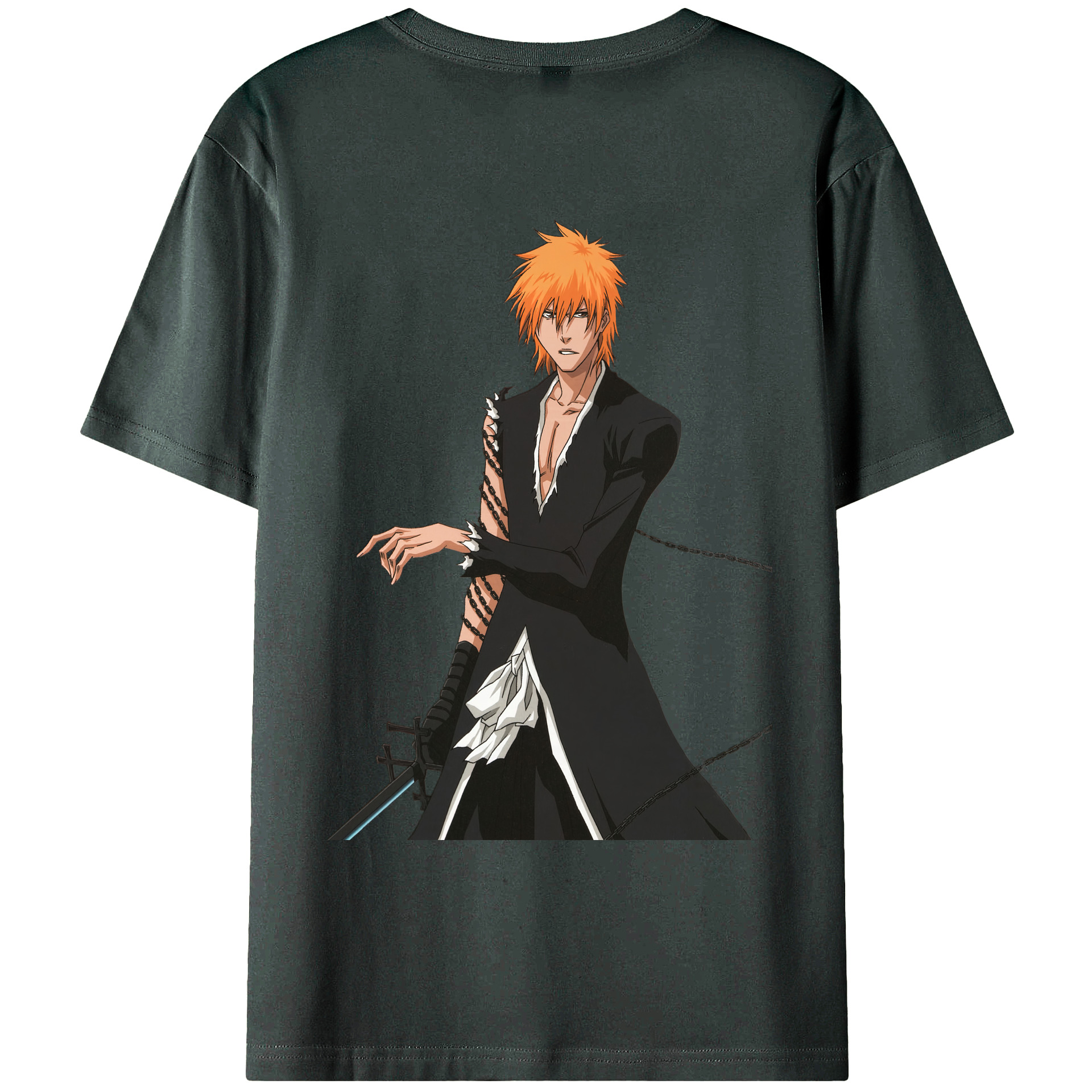 （画像用） ブリーチ 黒崎一護（くろさき いちご）BLEACH Kurosaki Ichigo 綿100％ メンズ半袖Tシャツ（バックプリント） 通気性
